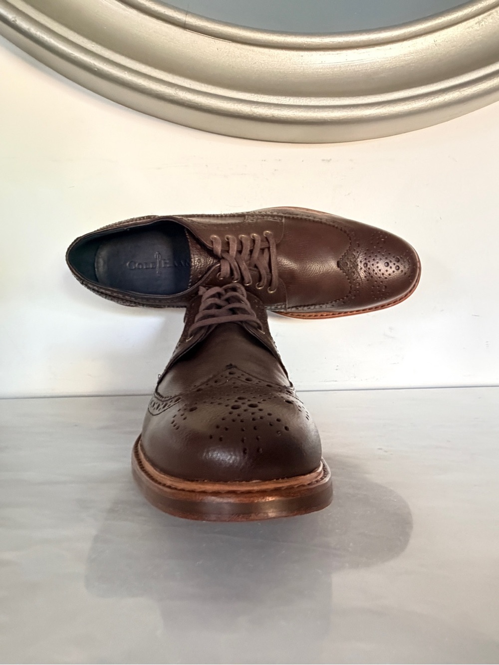 Cole Haan C11693 Men 10.5 Brown Leather Wingtip Oxford Dress Shoes - Picture 5 of 11